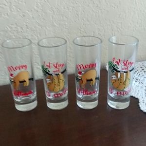 Awesome Set Of  Sloth Christmas Shot Glasses